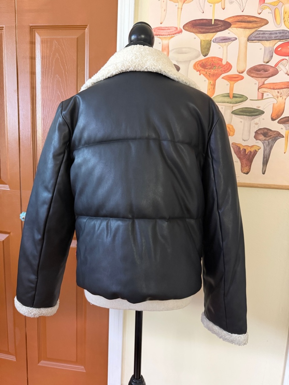 Levi's Black Faux Leather Sherpa-Trim Bomber Jacket - Picture 4 of 4